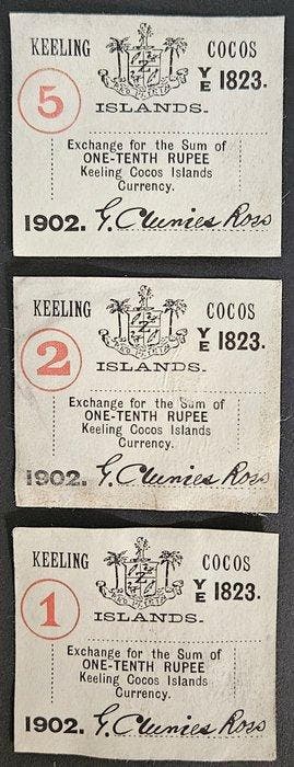 Keeling Cocos. - 1, 2, 5 Rupees - 1902 - Pick S126, S127,