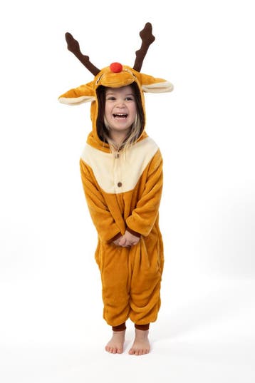 Onesie Rendier Pakje 110-116 Rendierenpak Kostuum Bruin Elan, Ophalen of Verzenden, Nieuw, 110 t/m 116
