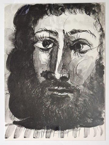 Pablo Picasso (1881-1973) - Visage dhomme barbu à épaisse