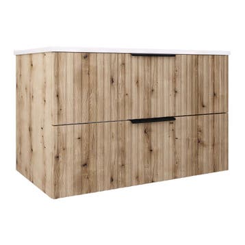 Wastafelonderkast met wastafel Veppenssan 81x47x52 cm eikenk, Huis en Inrichting, Badkamer | Badkamermeubels, Verzenden, Nieuw