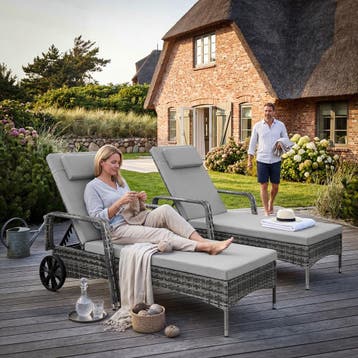 Wicker ligbed met wielen - grijs/lichtgrijs, Verzenden, Nieuw