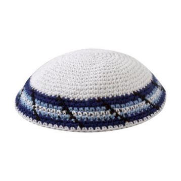 Keppeltje / Kippah wit gehaakt van katoen met fantasiera..., Nieuw