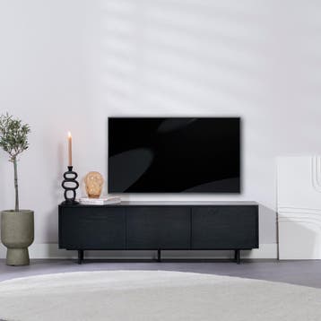 50% Korting: Tv-meubel Thomas zwart eiken 150 cm, Ophalen, Zo goed als nieuw, Industrieel, Scandinavisch, Modern