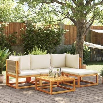 vidaXL 5-delige tuinset met kussens van acaciahout en touw, Verzenden, Nieuw, Hardhout, Tuinset