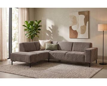 Hoekbank Riva Taupe - Glow 6 – Ottomane Links – 262x195 cm, Ophalen of Verzenden, Nieuw