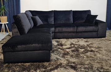 Hoekbank Croco Velvet Zwart - Professioneel Gereinigd, Ophalen of Verzenden, Nieuw
