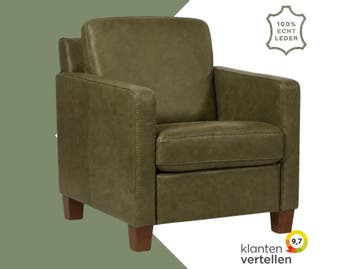 Leren fauteuil Smart - Vintage Olive (olijf/groen) - Poten, Huis en Inrichting, Nieuw, Ophalen of Verzenden, Bohemian, Eigentijds, Modern, Retro