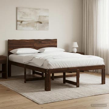 vidaXL Tweepersoonsbed met hoofdeinde ROSTOCK Donkerbruin, Huis en Inrichting, Bruin, Verzenden, Hout, Nieuw
