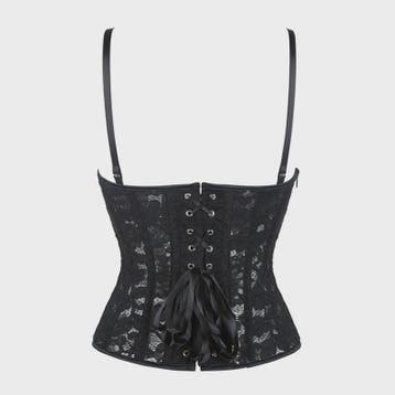 Zwart kanten korset top met mesh en ritssluiting - Sexy bust, Verzenden