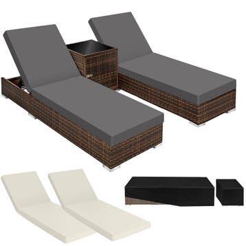 2 rotan ligstoelen met aluminium frame en tafel, inclusief b, Tuin en Terras, Verzenden, Nieuw