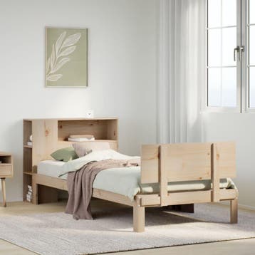 vidaXL Bed met boekenkast zonder matras massief grenenhout, Verzenden, Nieuw, Bruin, Hout