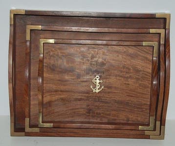 3 perfecte massieve teak-dienbladen voor zeilboot (3) - Teak