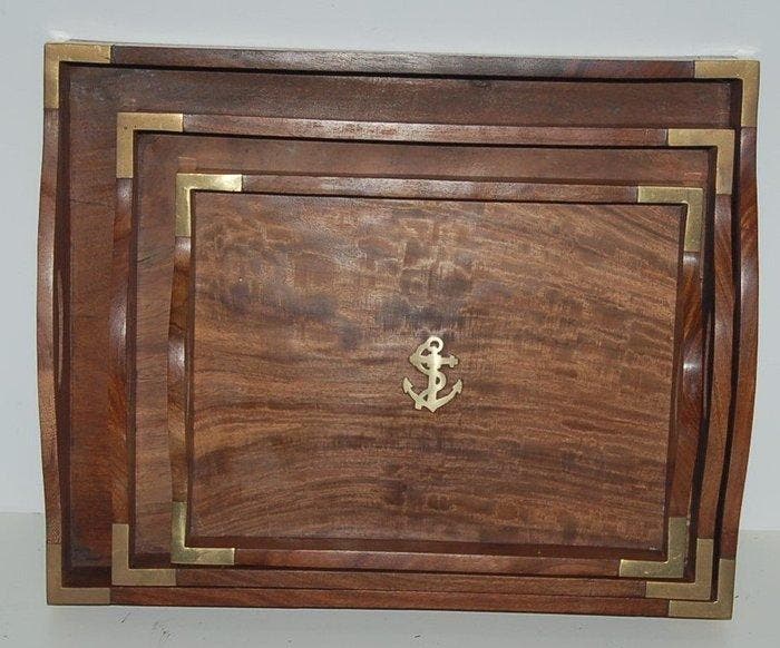 3 perfecte massieve teak-dienbladen voor zeilboot (3) - Teak, Antiek en Kunst, Kunst | Designobjecten