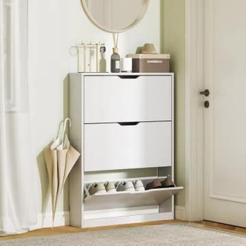 Smalle Witte Schoenenkast met 3 Kleppen – Ruimtebesparend, Verzenden, Nieuw