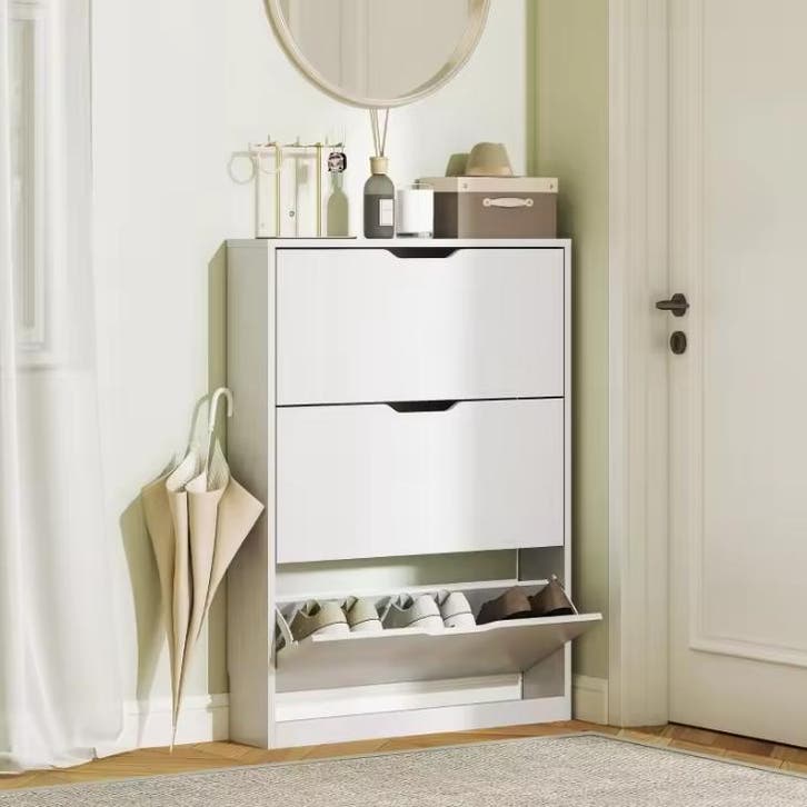 Smalle Witte Schoenenkast met 3 Kleppen – Ruimtebesparend, Huis en Inrichting, Kasten | Schoenenkasten, Nieuw, Verzenden