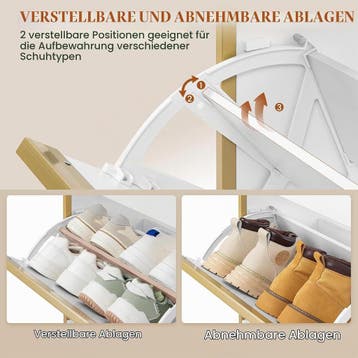 Schoenenkast - Schoenenrek - 80x24x137 cm - Wit/Goud - HEXCE, Verzenden, Zo goed als nieuw
