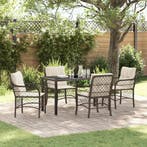 vidaXL Tuin eettafelset met kussen 5 pcs Bruin poly rattan, Verzenden, Nieuw, Rotan, 5 zitplaatsen