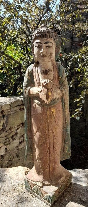 Statuette polychromie Bouddha - sculptuur - Azië (Zonder