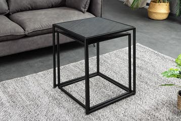 Vierkante set van 2 bijzettafels MOUNTAIN SOUL 60cm zwart, Huis en Inrichting, Tafels | Salontafels, Ophalen of Verzenden, Nieuw