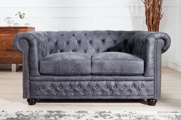Chesterfield 2-zitsbank 150 cm antiek grijs microvezel, Ophalen of Verzenden, Nieuw