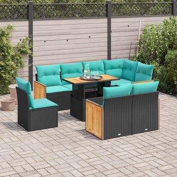vidaXL 9-delige Loungeset met kussens poly rattan acacia, Tuin en Terras, Verzenden, Nieuw, Loungeset