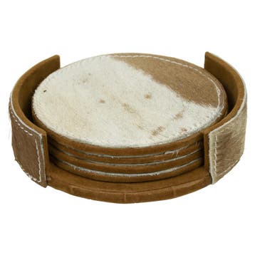 onderzetter koehuid rond bruin/wit 10cm (Set van 4), Verzenden, Nieuw