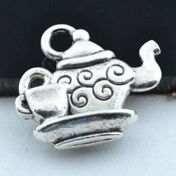 4 x tibetaans zilveren bedel van een theepotje 14mm-3D, Ophalen of Verzenden, Nieuw, Bedel