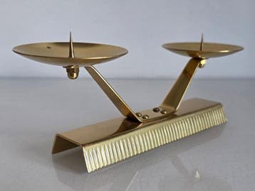 Kaarsenhouder - Messing - Modernistische dubbele kandelaar –