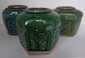 Balustervaas - Steengoed - China - Set van 3 antiekgroene, Antiek en Kunst