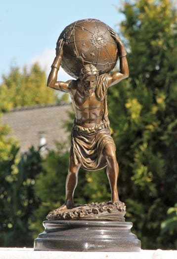 Beeld, atlas - 33 cm - marmer brons