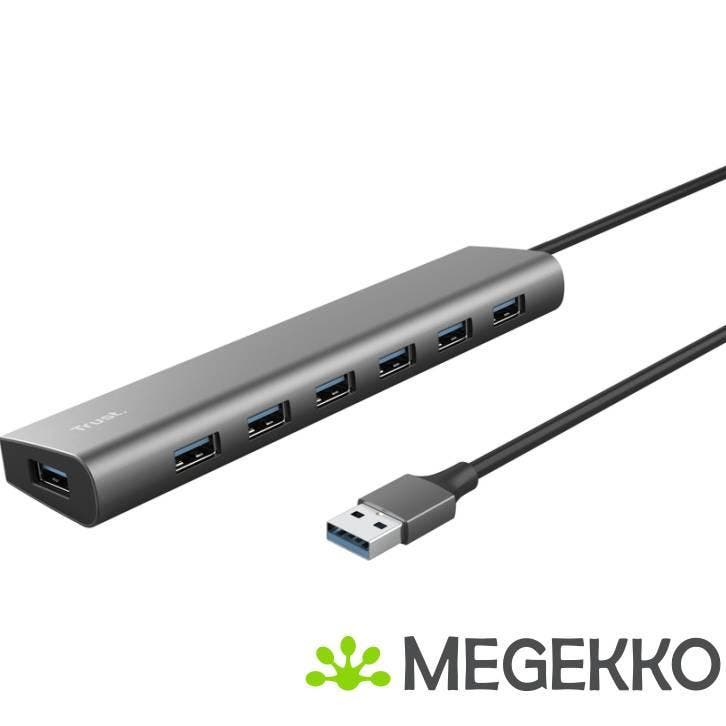 Trust Halyx 7-Port Mini USB Hub Aluminium, Computers en Software, USB Sticks, Nieuw, Verzenden