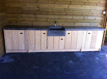 Complete Eiken steiger houten keuken op maat in kleur actie1, Verzenden, Hoekkeuken, Nieuw, Hout
