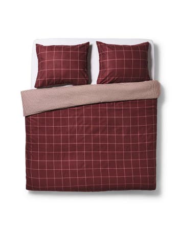 HEMA Dekbedovertrek 200x200/220cm flanel ruiten bordeaux, Verzenden, Nieuw