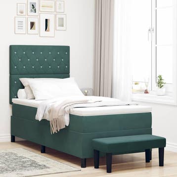 vidaXL Boxspring bed met kussen Donkergroen 200 x 100 cm, Eenpersoons, Verzenden, Nieuw, Stof