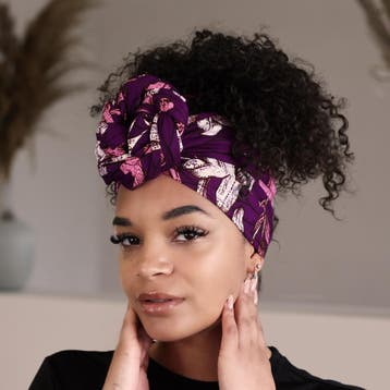 Afrikaanse  Paars / witte Flower hoofddoek - headwrap, Ophalen of Verzenden, Nieuw
