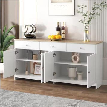 Dressoir 4 Deuren 3 Lades Wit Houtnerf 160×37×75 cm, Verzenden, Nieuw
