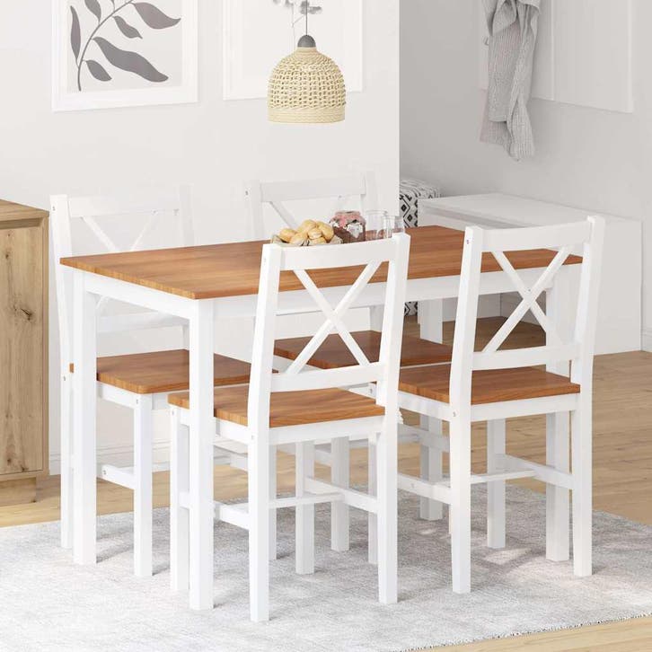 vidaXL 5-delige Eethoek bruin en wit, Huis en Inrichting, Complete eetkamers, Nieuw, Verzenden