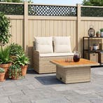 vidaXL Tuin Armsteun Sofa met Opklaptafel 2 Stuk Beige en, Verzenden, Nieuw, Rotan, 2 zitplaatsen