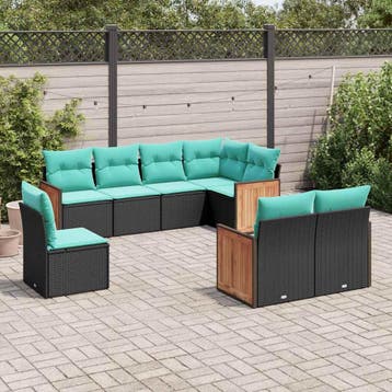 vidaXL 8-delige tuinbankset met kussens, zwart polyrotan, Verzenden, Nieuw