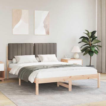 vidaXL Bedframe met Gevoerd Hoofdgedeelte Taupe 135 x 190 cm, Verzenden, Nieuw, Twijfelaar, Hout