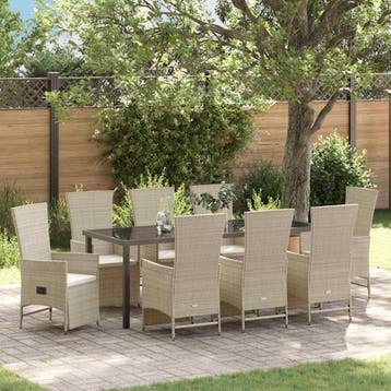 vidaXL Tuin eettafelset 9 st Beige poly rattan, Verzenden, Nieuw, Rotan, Meer dan 8 zitplaatsen