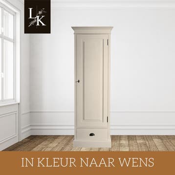 Smalle kledingkast 1-deurs – hout – wit –  maatwerk mogelijk, Nieuw, Grenenhout, Landelijk, klassiek, Scandinavisch, robuust, Met lade(s)