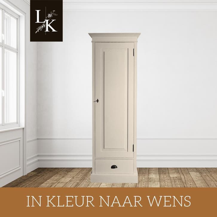 Smalle kledingkast 1-deurs – hout – wit –  maatwerk mogelijk, Huis en Inrichting, Kasten | Kledingkasten, Nieuw, Met lade(s), Met deur(en)