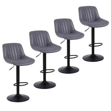 Set van 4 Barkrukken – Verstelbaar PU-Leder met Rugleuning, Huis en Inrichting, Barkrukken, Verzenden, Nieuw, 30 tot 60 cm, Metaal
