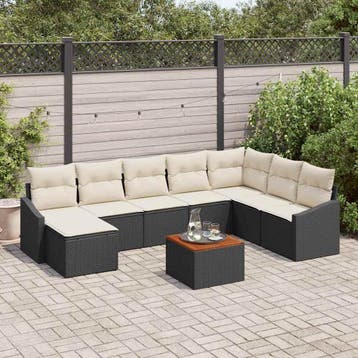 vidaXL Tuinbankenset 9 st Zwart poly rattan, Verzenden, Nieuw, Meer dan 8 zitplaatsen