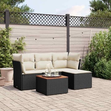 vidaXL 5-delige Loungeset met kussens poly rattan zwart, Verzenden, Nieuw, Loungeset