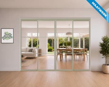 Dubbele stalen Schuifdeuren met koofsysteem en glaspanelen K, Nieuw, Metaal, Inclusief glas