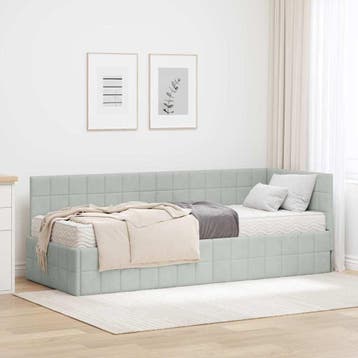 vidaXL Hoekbedframe met Matras 2 st Lichtgrijs 80 x 200 cm, Verzenden, Nieuw, Eenpersoons, Stof