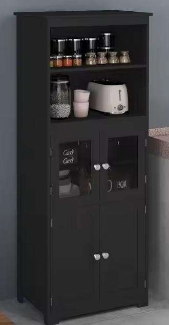 Zwarte Keukenkast 162 cm – Glazen Deuren MDF Opbergkast, Verzenden, Nieuw