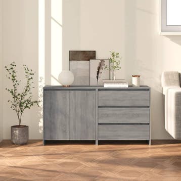 vidaXL 2 st Dressoirs bewerkt hout grijs sonoma eikenkleurig, 100 tot 150 cm, Verzenden, Nieuw, 25 tot 50 cm